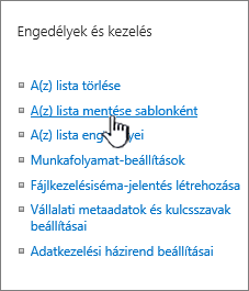 A Beállítások menü Engedélykezelés szakasza