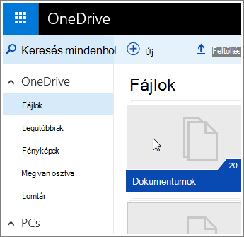 Képernyőkép a OneDrive Dokumentumok mappájáról
