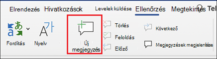 Új megjegyzés gomb a menüszalagon