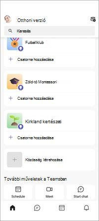 Teams ingyenes közösségek mobilképernyője