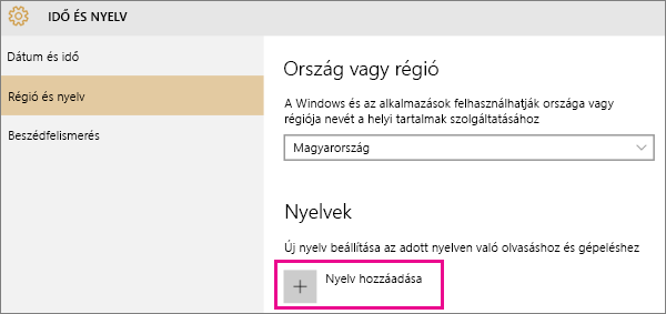 Nyelv hozzáadása a Windows 10-ben
