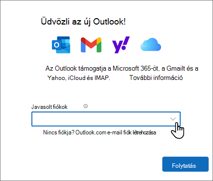 Az Outlook új üdvözlőképernyőjének képernyőképe