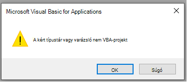 Képernyőkép a Microsoft Visual Basic for Applications ablakban megjelenő hibáról