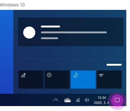 Műveletközpont a Windows 10.