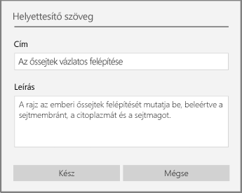 A Helyettesítő szöveg párbeszédpanel, amelyen helyettesítő szöveg adható meg a Windows 10 OneNote-ban