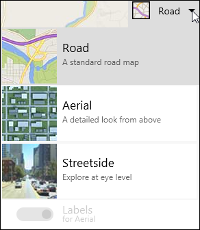 A Bing Térkép kijelző-Térkép típusa