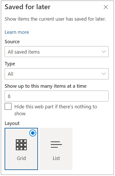 Saved for later property pane