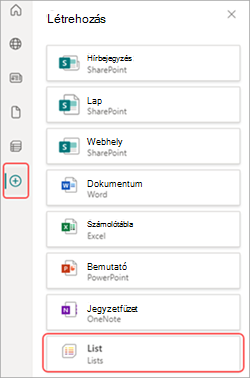 Képernyőkép a SharePoint listaalkalmazásáról.