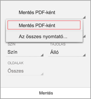 Válassza a Mentés PDF formátumban lehetőséget.