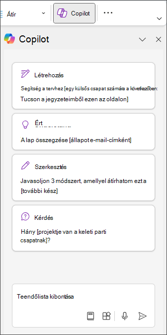 A OneNote Copilot paneljén írja be a Kinyerés a teendőlistába parancsot