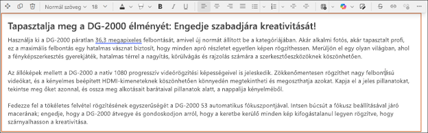 Utána – példa a hangnem Copilottal való módosítására a SharePoint Rich Text szerkesztőjében