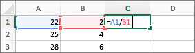 Example of using two cell references in a formula