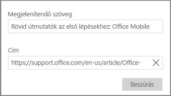 Képernyőkép a Windows 10 OneNote hivatkozás hozzáadására szolgáló párbeszédpaneljéről