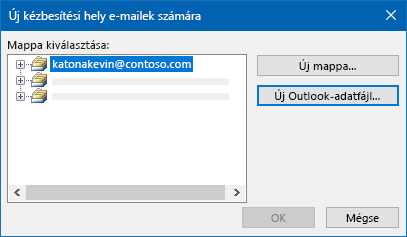 Az Outlook e-mail-kézbesítési helye párbeszédpanel