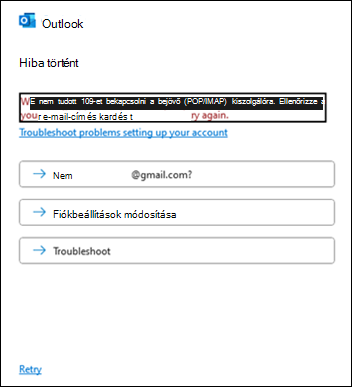 Hiba történt a Gmailben az Outlookban