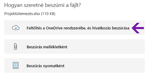 Fájlbeszúrási beállítások a Windows 10 OneNote-ban