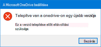 OneDrive hiba előugró ablaka