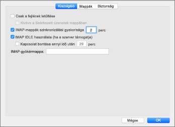 Outlook 2016 Mac IMAP-fiókkiszolgáló Gépház