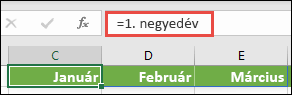 Használjon elnevezett tömbkonstanst egy képletben, például =1. negyedév, ahol az 1. negyedév meghatározása ={"Január","Február","Március"}