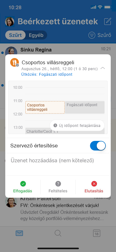 iOS Outlook – javaslat új időpontra