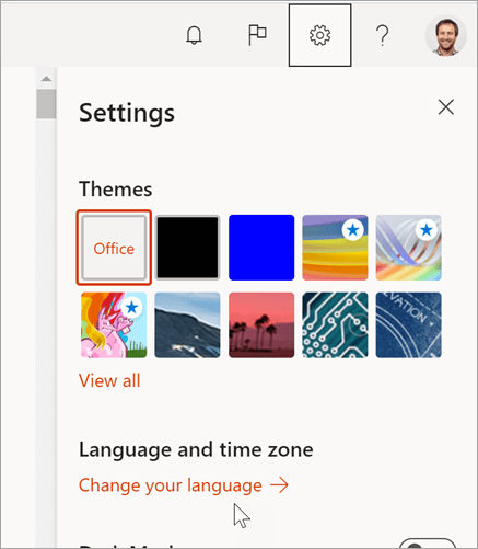 A Microsoft 365 Beállítások ablaktáblája