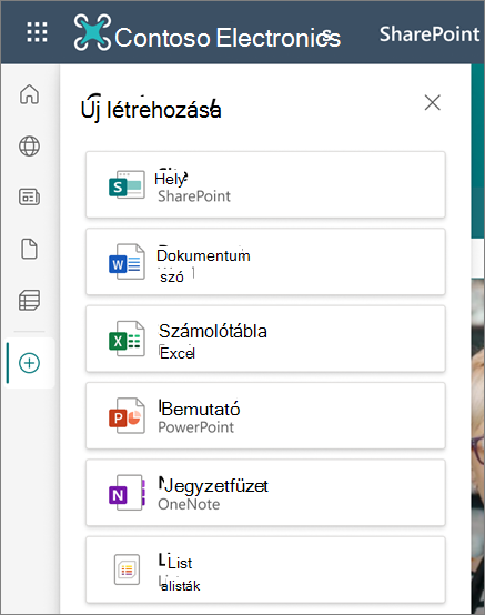 Képernyőkép a SharePoint alkalmazássáv létrehozási parancsáról