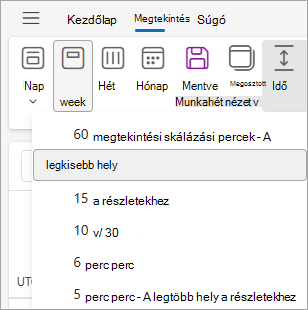 Képernyőkép a Nézet lap Időskálázás elemével, amelyen a 30 perc van kijelölve