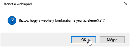 Az Elem törlése párbeszédpanel megerősítő lapja a kiemelt Törlés gombbal