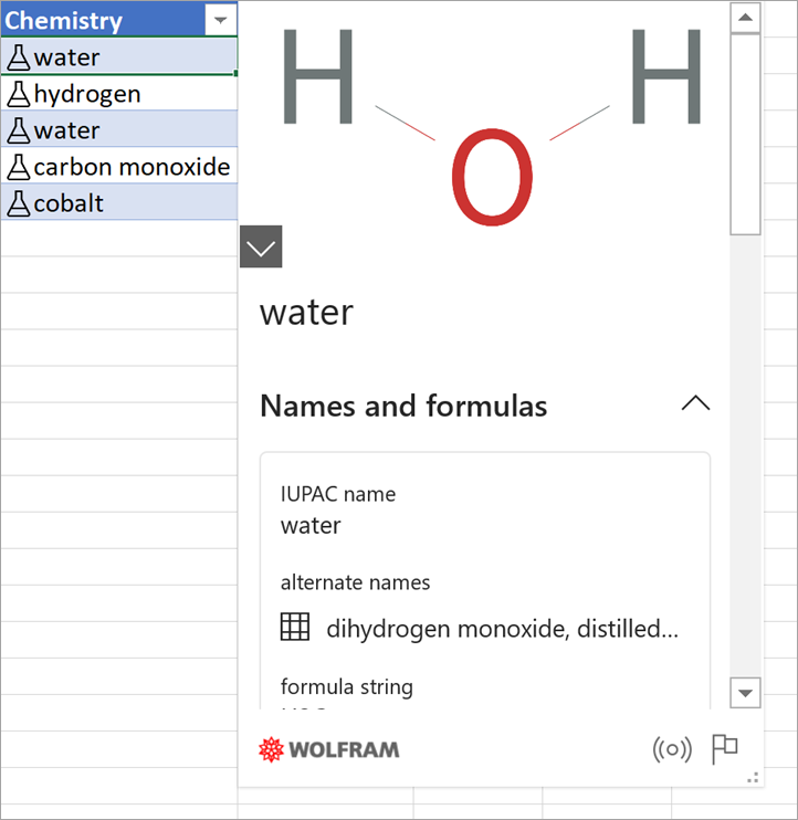 Képernyőkép a Hidrogén adatkártyáról.