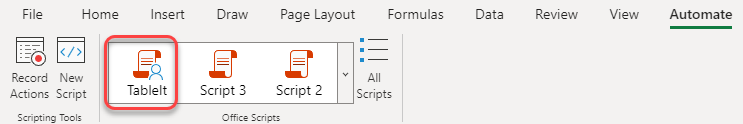 Office Script gallery with a shared script