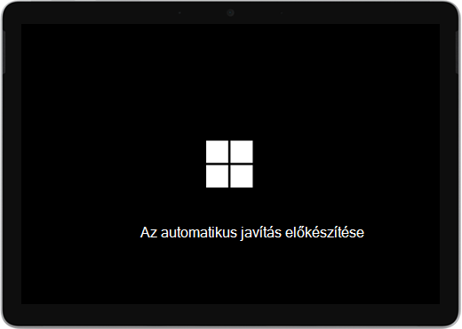 Fekete képernyő a Windows-emblémával és az „Automatikus javítás előkészítése“ szöveggel.