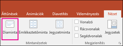 A Diaminta gomb a PowerPoint menüszalagján