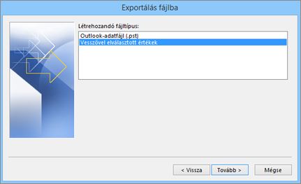 Az Outlook exportálási varázslója – CSV-fájl kiválasztása