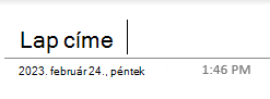 A lap címének szövegmezői a OneNote for Windows 10 egyik lapján.