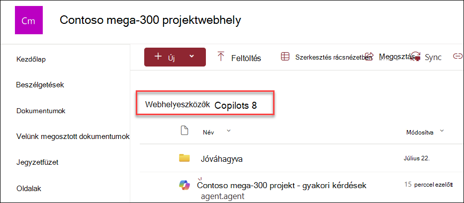 képernyőkép a Copilot-ügynökök mentési helyéről, ha a kezdőlapról lettek létrehozva