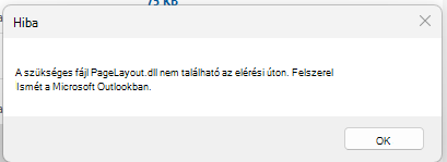 Képernyőkép a következő hibaüzenetről: "A szükséges fájl PageLayout.dll nem található"