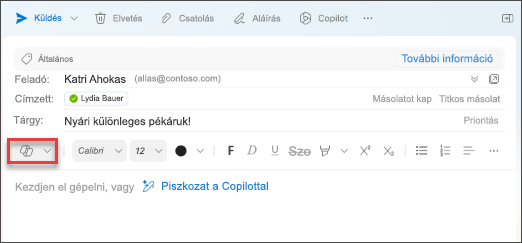A „Piszkozat a Copilottal” menüpont a Mac Outlookban.