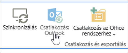 Menüszalag a letiltott és kijelölt Csatlakozás az Outlook programhoz gombbal