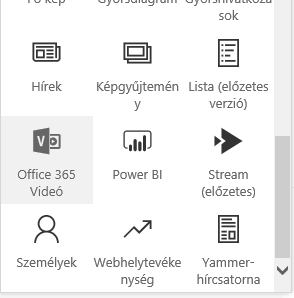 Képernyőkép: Office 365 Videó menügomb a SharePointban.