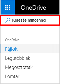 Kijelölt Keresés mindenhol elem a OneDrive-ban