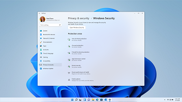 Az Adatvédelem és biztonság és a Windows biztonság beállításait ábrázoló Windows 11-képernyő