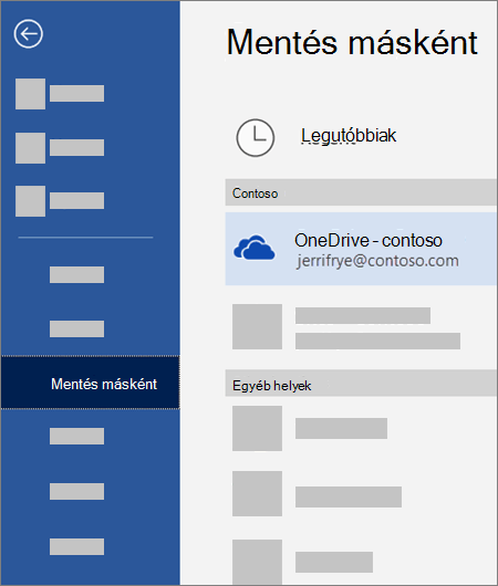 Fájl mentése a OneDrive Vállalati verzióba a Wordből