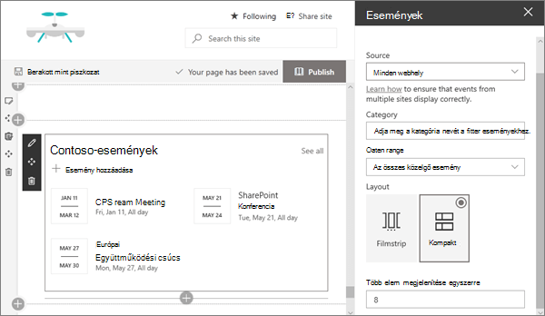 Sample Events web part input for modern Communications site in SharePoint Online