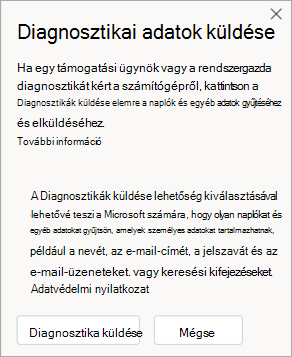 Képernyőkép az ablakról, amely bemutatja, hogyan küldhet diagnosztikai adatokat az ügynökkel való beszélgetés során