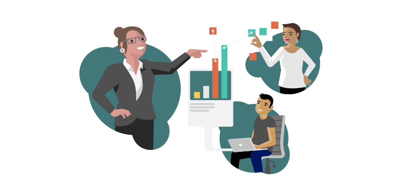Illustration showing two experts helping someone