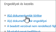 A dokumentumtár törlésére szolgáló lehetőség a tárbeállítások lapján