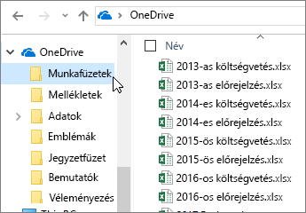 Windows Intéző, OneDrive mappa, Excel-fájlok