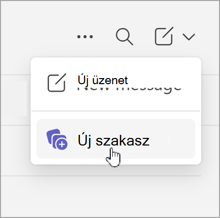 Képernyőkép az új üzenetről és az új szakasz lehetőségről, amely az új elemek kiválasztása után jelenik meg külön nézetben.