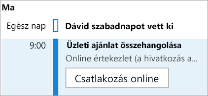 A Csatlakozás online gomb megjelenítése értekezletekhez