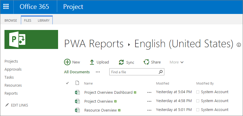 A Project Web App-jelentések lapon válassza ki a kívánt nyelvet.
